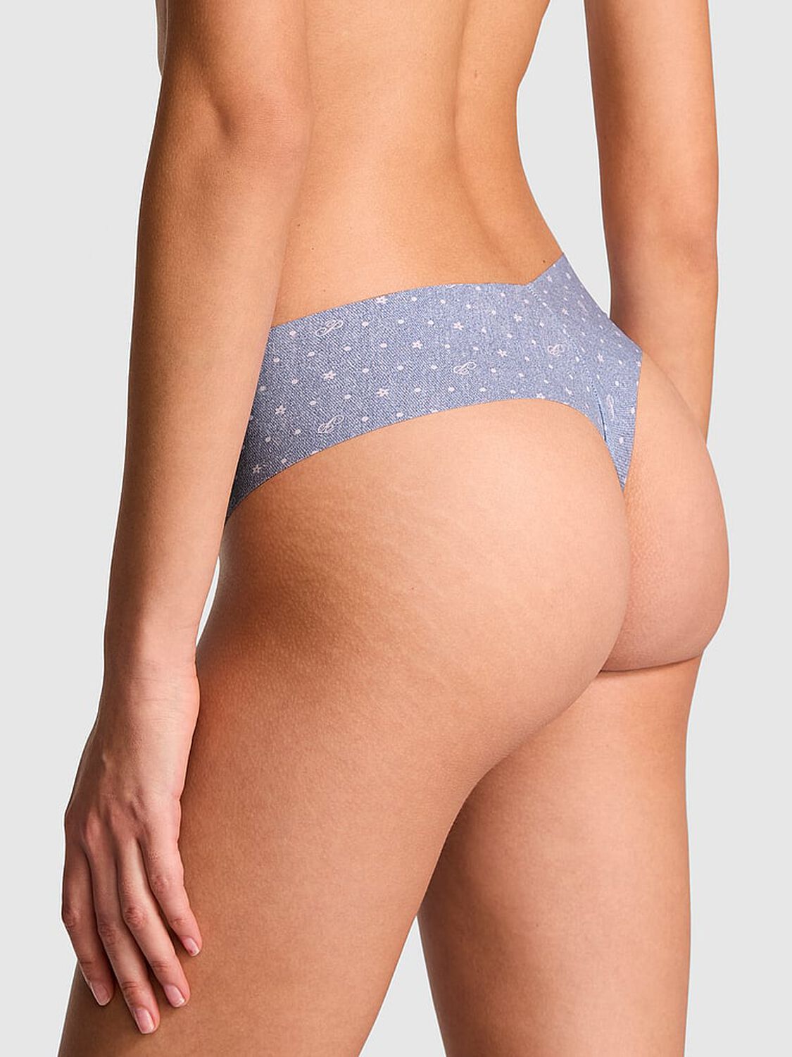 vs Pink No-Show Thong Panty Blue Dancer P Script Dot Print 2 of 5 