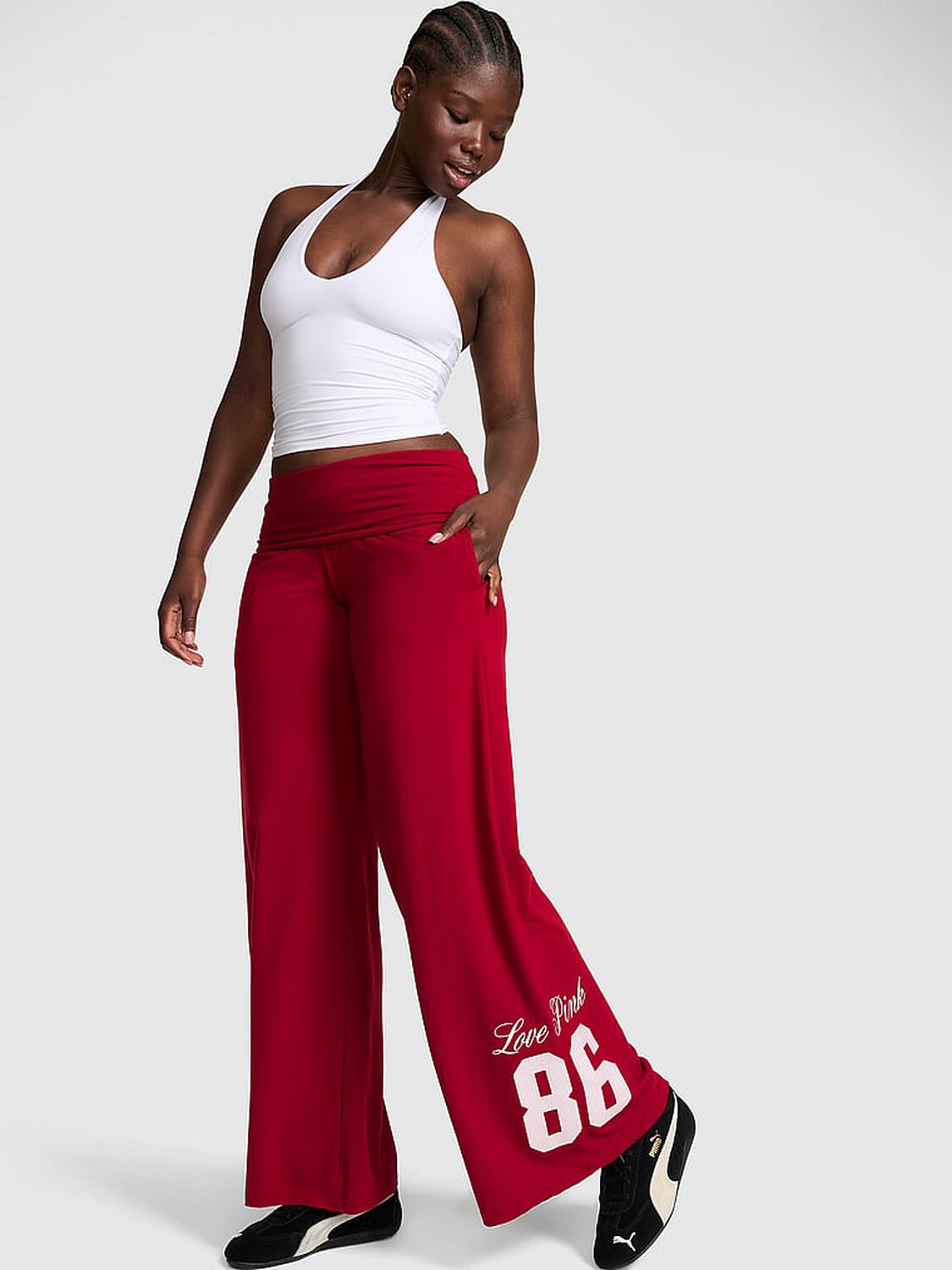 vs Pink All-Day Cotton&trade; Foldover Wide-Leg Pants 1 of 3 