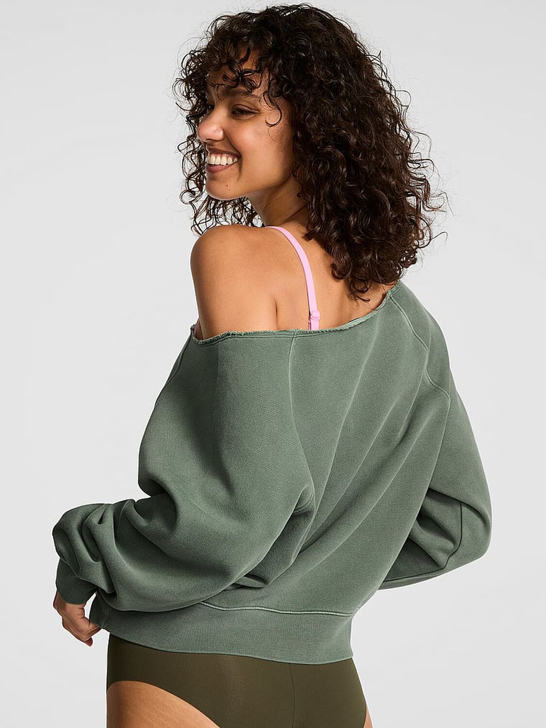 vs Pink Ivy Fleece Off-The-Shoulder Sweatshirt Wild Thyme 2 of 3 