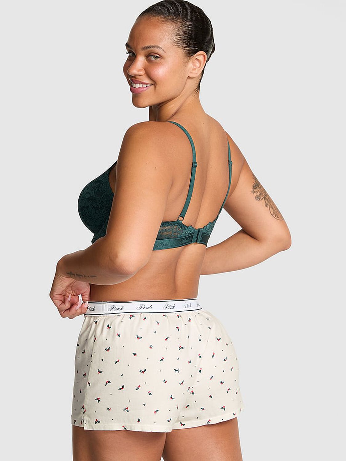 vs Pink Flannel Boxy Pajama Shorts Winter White Mistletoe 2 of 2 