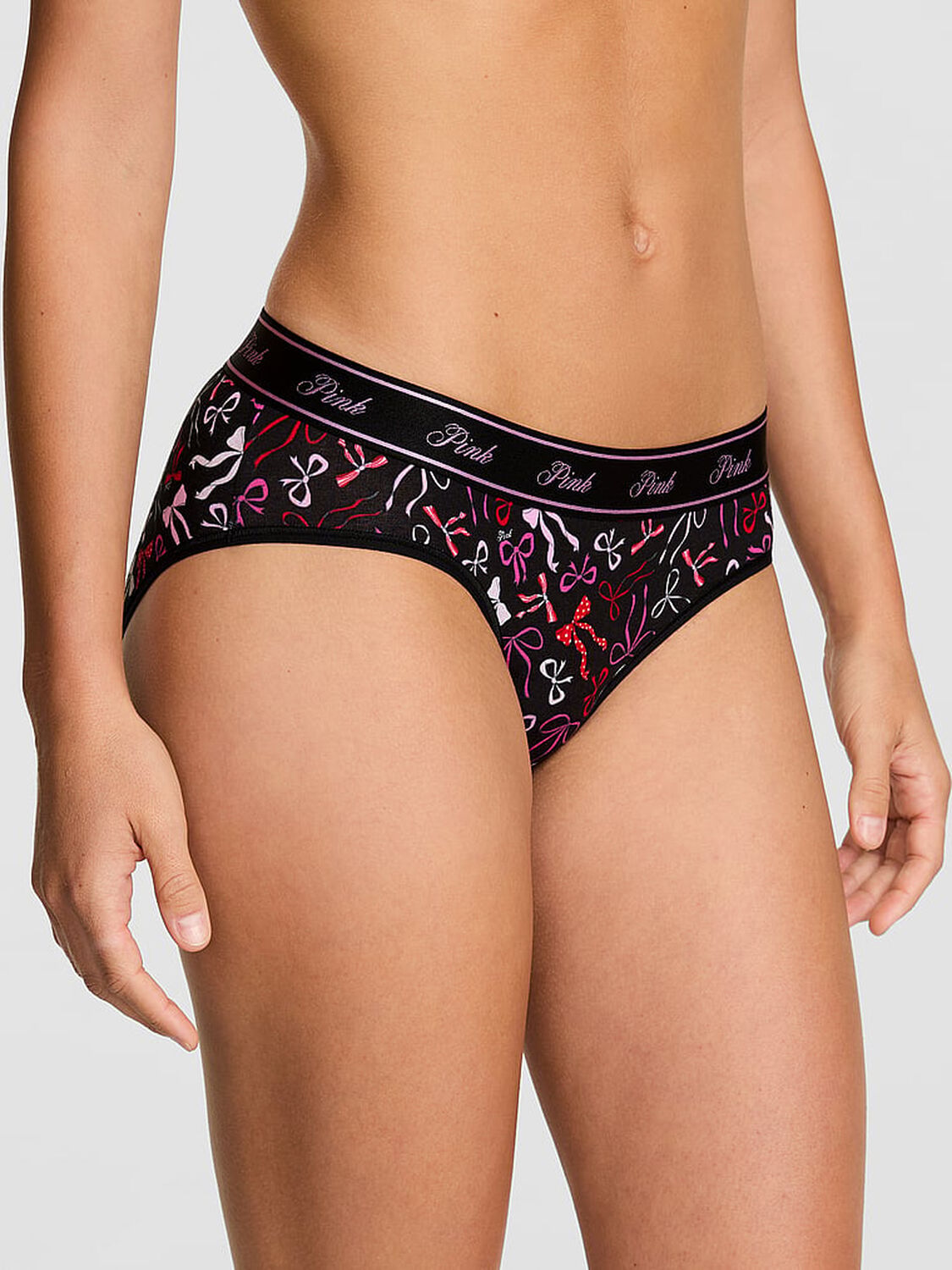vs Pink Logo Cotton Hiphugger Panty Black Bow Print 1 of 2 