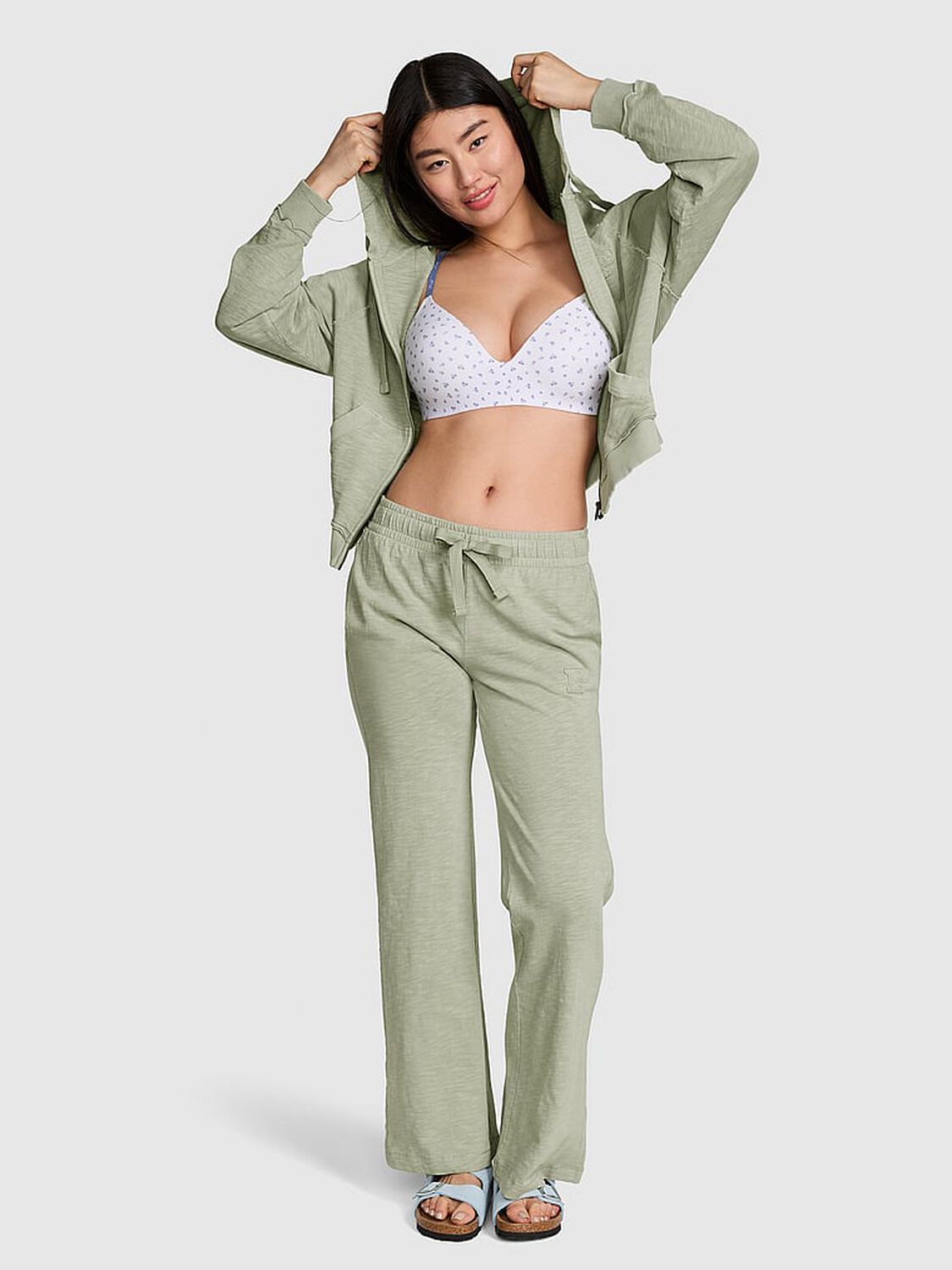 vs Pink Lightweight Lounge Flare Pants Green Garden 1 of 2 