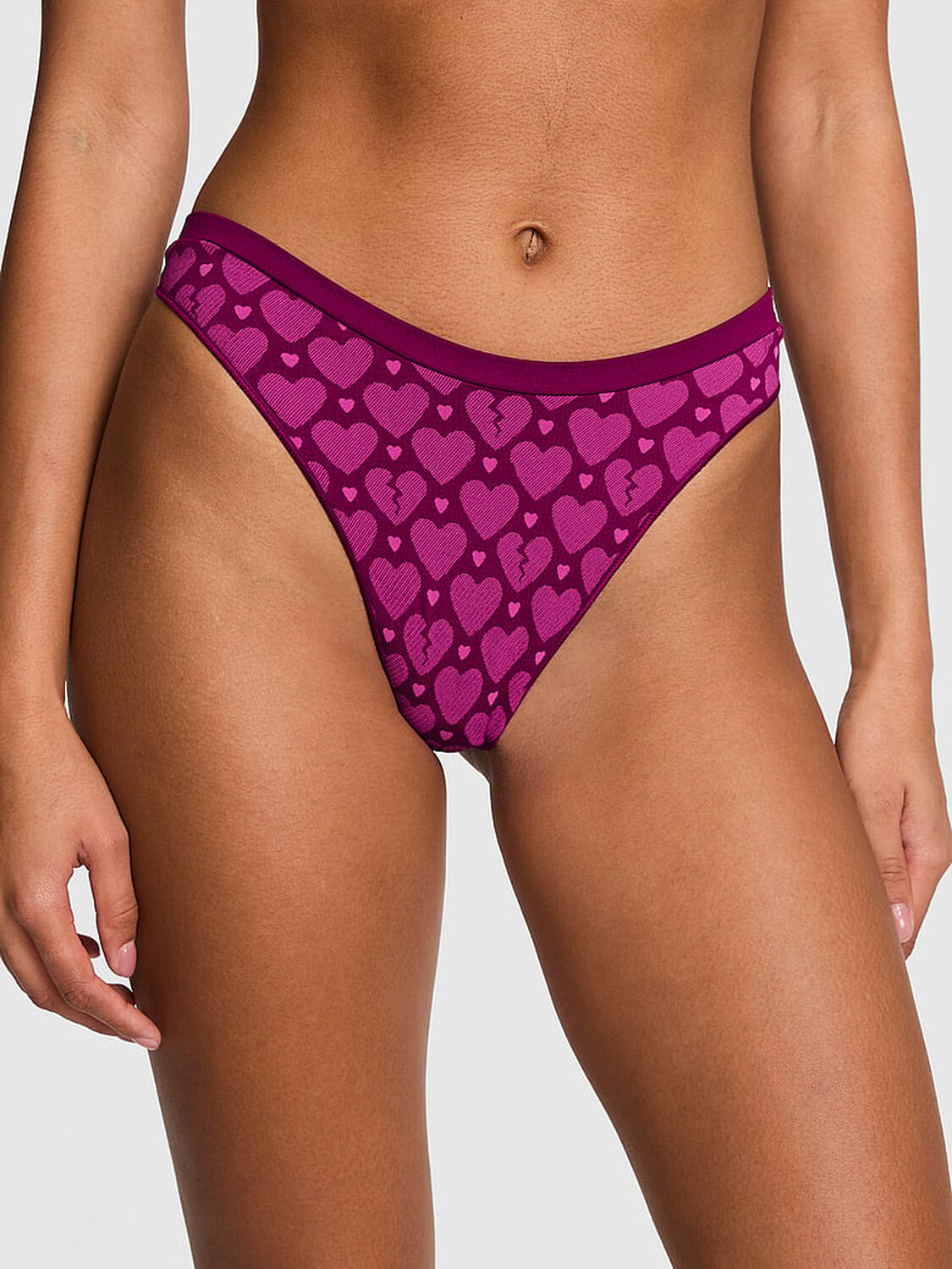 vs Pink Seamless High-Leg Thong Panty Magenta Rose Broken Heart 1 of 3 