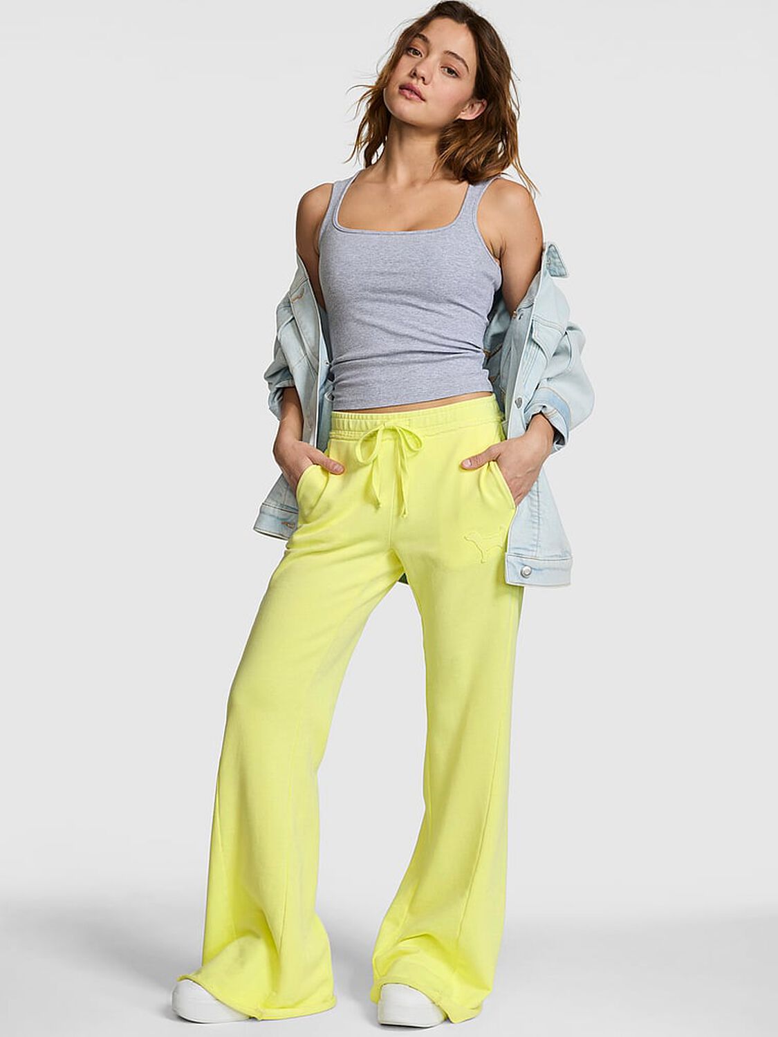 vs Pink Campus Terry&trade; Flare Pants Lime Citron 1 of 3 