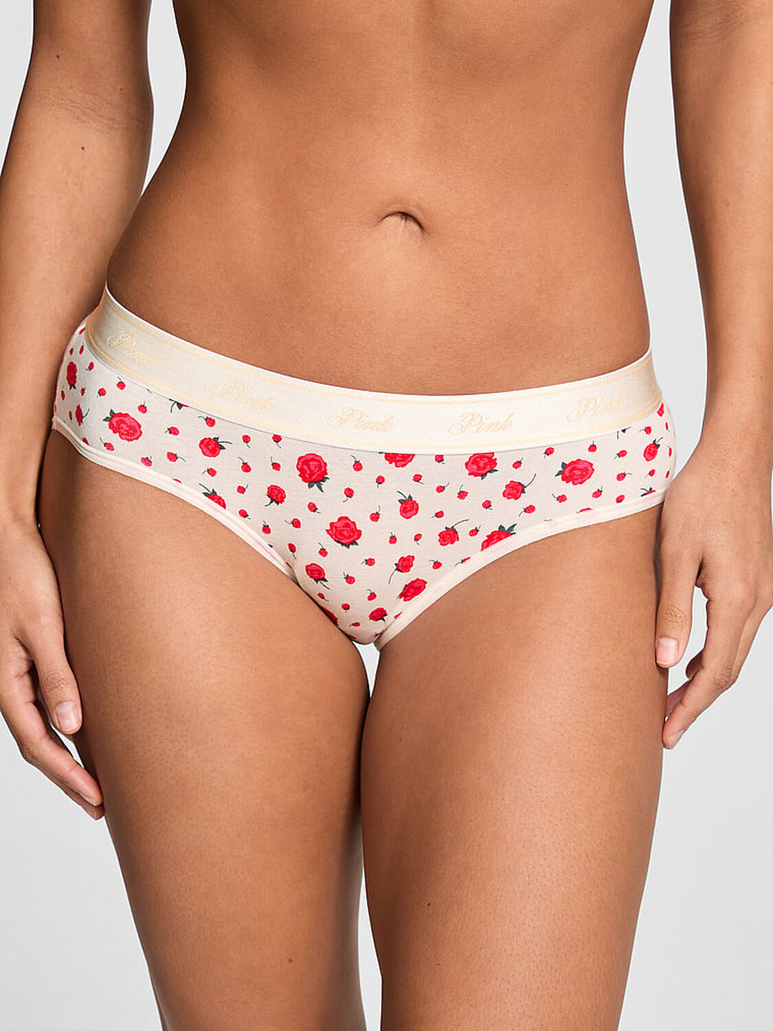 vs Pink Logo Cotton Hiphugger Panty Winter White Rose Floral Print 1 of 3 
