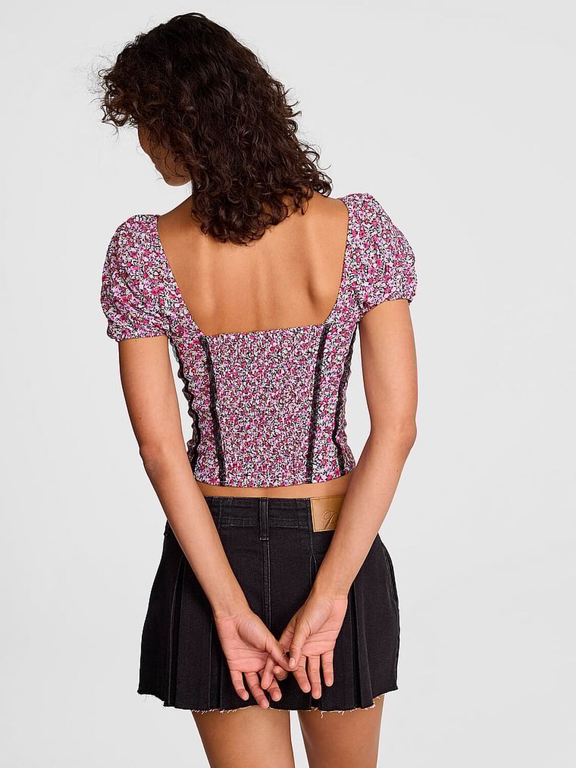 vs Pink Puff-Sleeve Corset Top Pink Floral 2 of 3 
