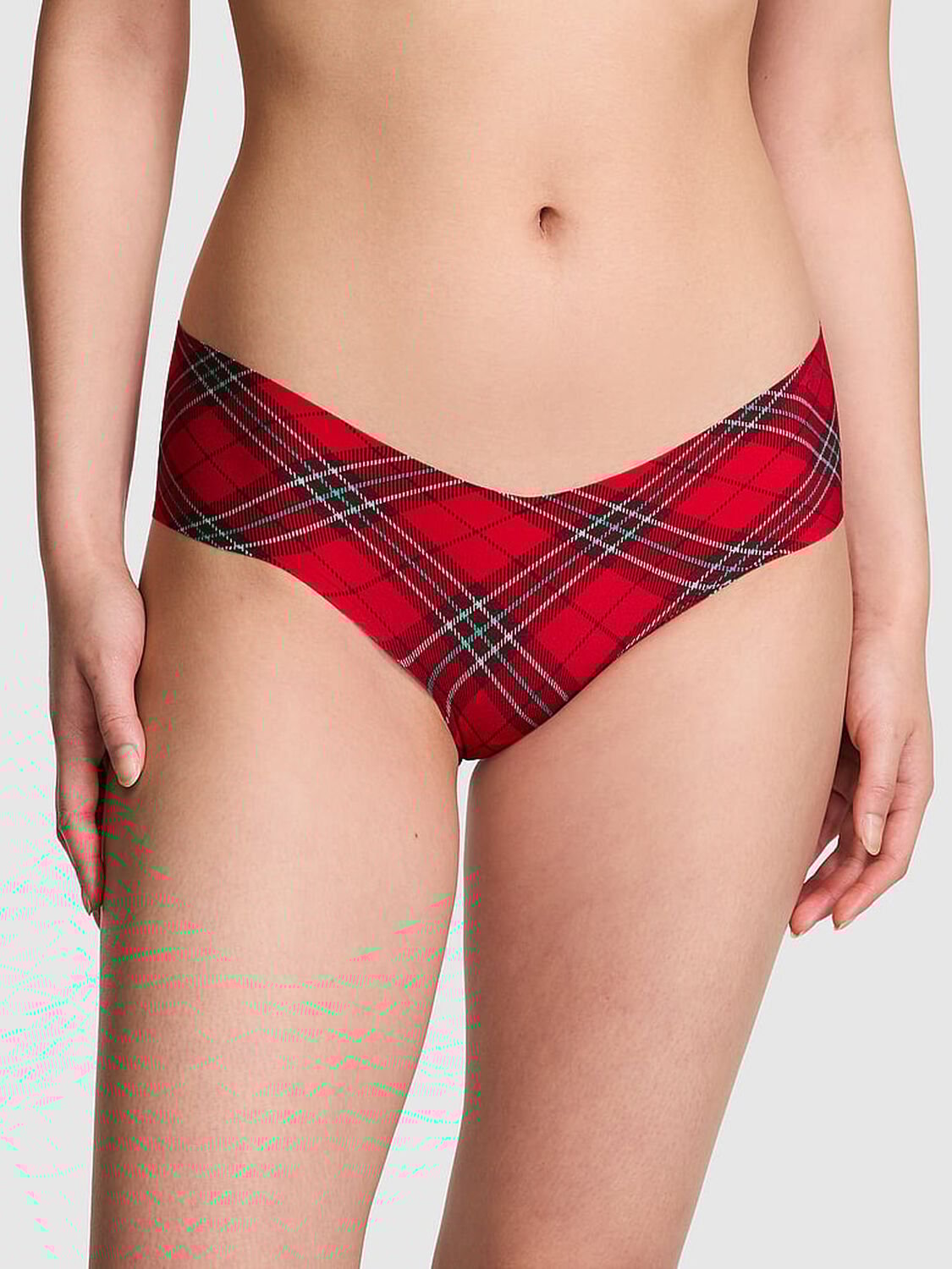 vs Pink No-Show Hiphugger Panty Red Plaid Print 1 of 3 