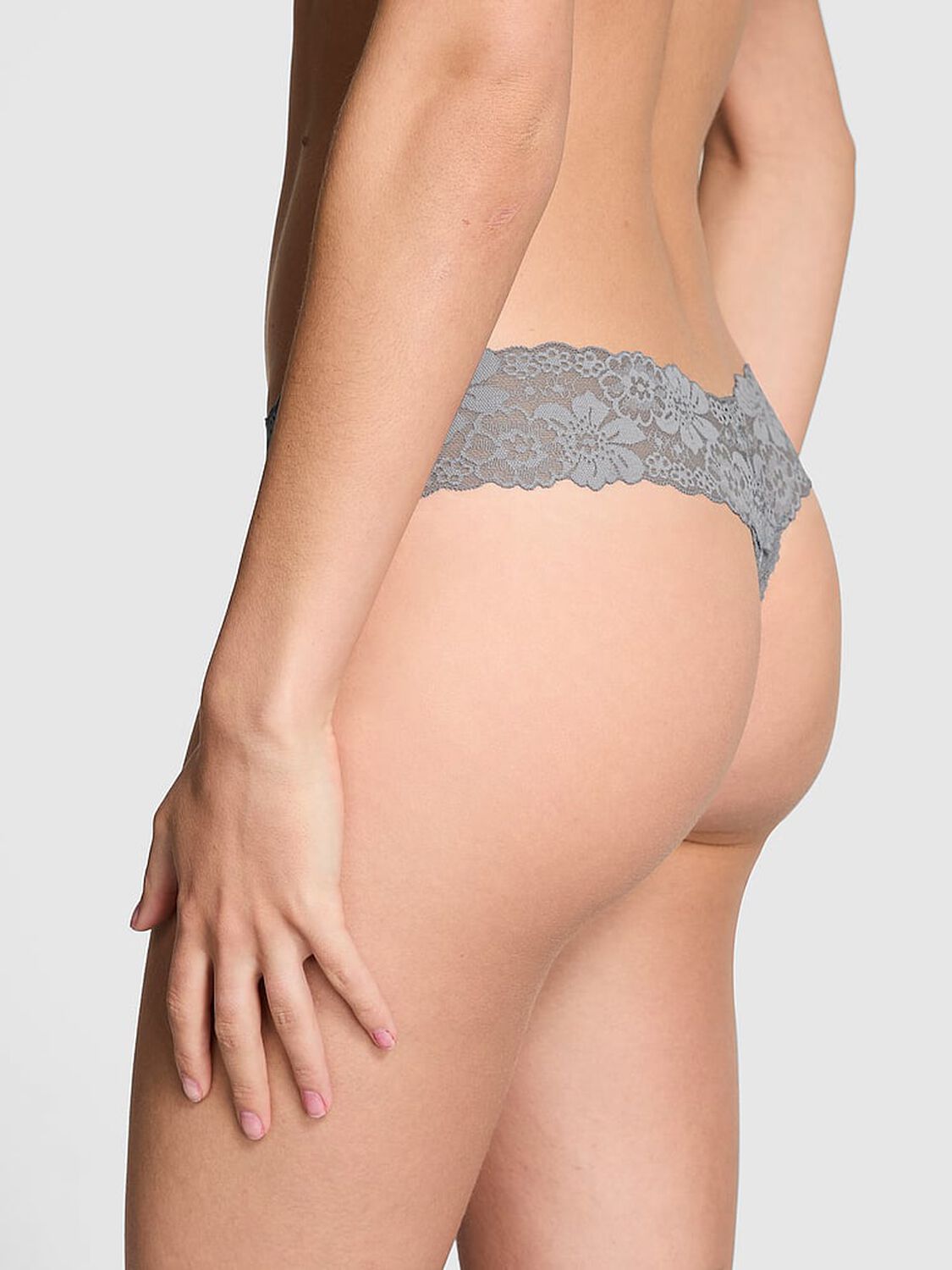 vs Pink Wink Lace-Trim Thong Panty Medium Heather Grey 2 of 2 