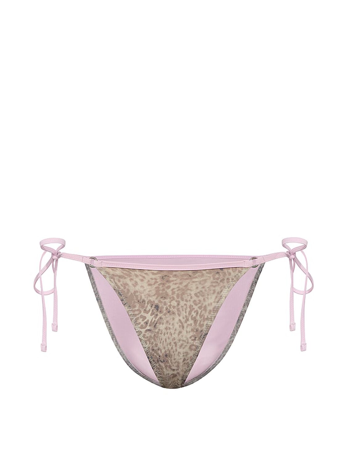 vs Pink Swim Side-Tie Cheeky Bikini Bottom Natural Leo Print With Pink Tulip Lace 3 of 4 