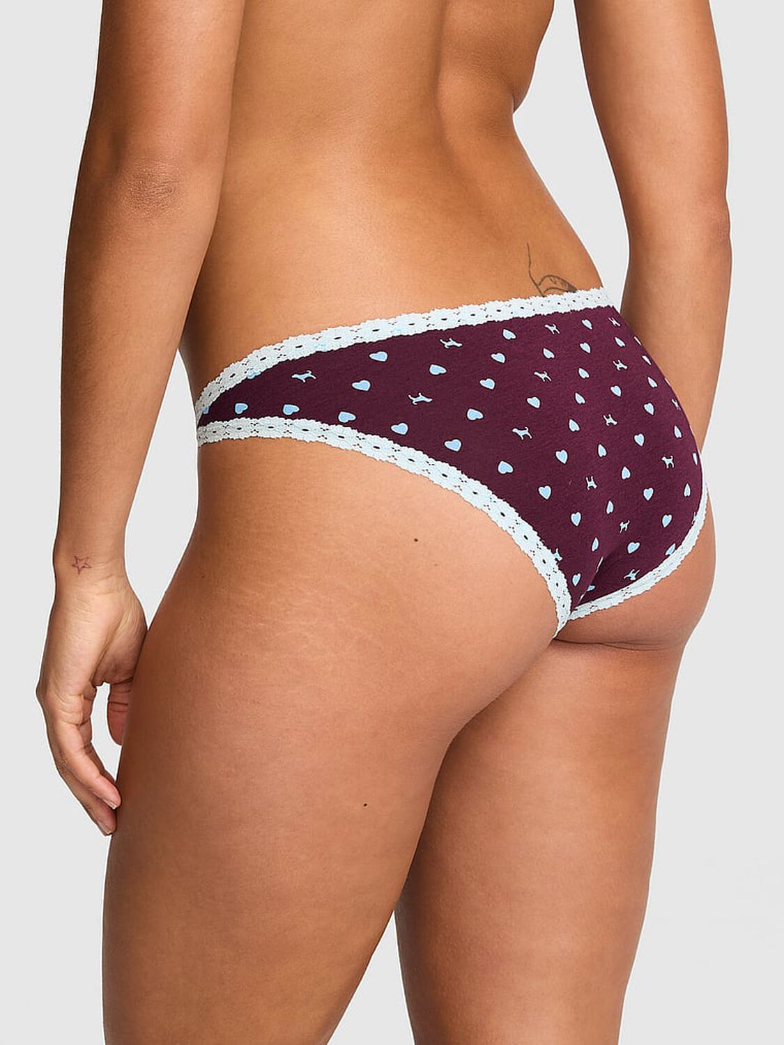 vs Pink Cotton Lace-Trim Low-Rise Cheeky Panty Wild Rose Heart Dog With Blue Dancer Lace 2 of 4 
