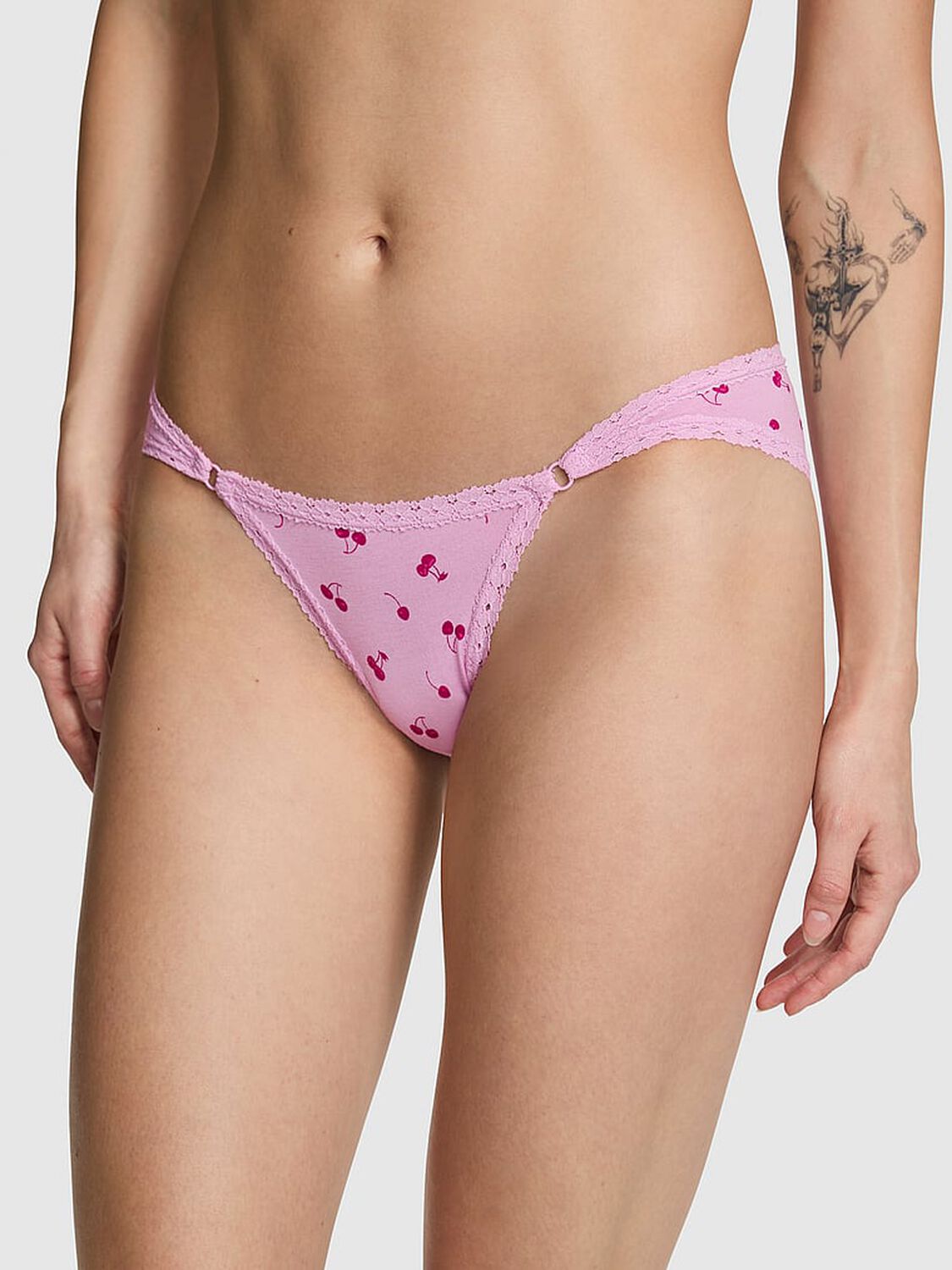 vs Pink Cotton Lace-Trim Low-Rise Cheeky Panty Hushed Lilac Cherry  With Purple Lace 1 of 4 