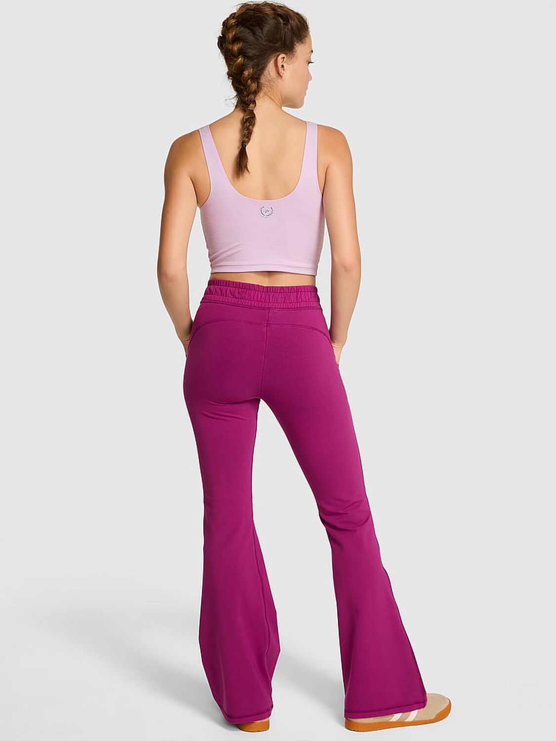 vs Pink All-Day Cotton Pocket Flare Leggings Magenta Rose Wash 2 of 3 