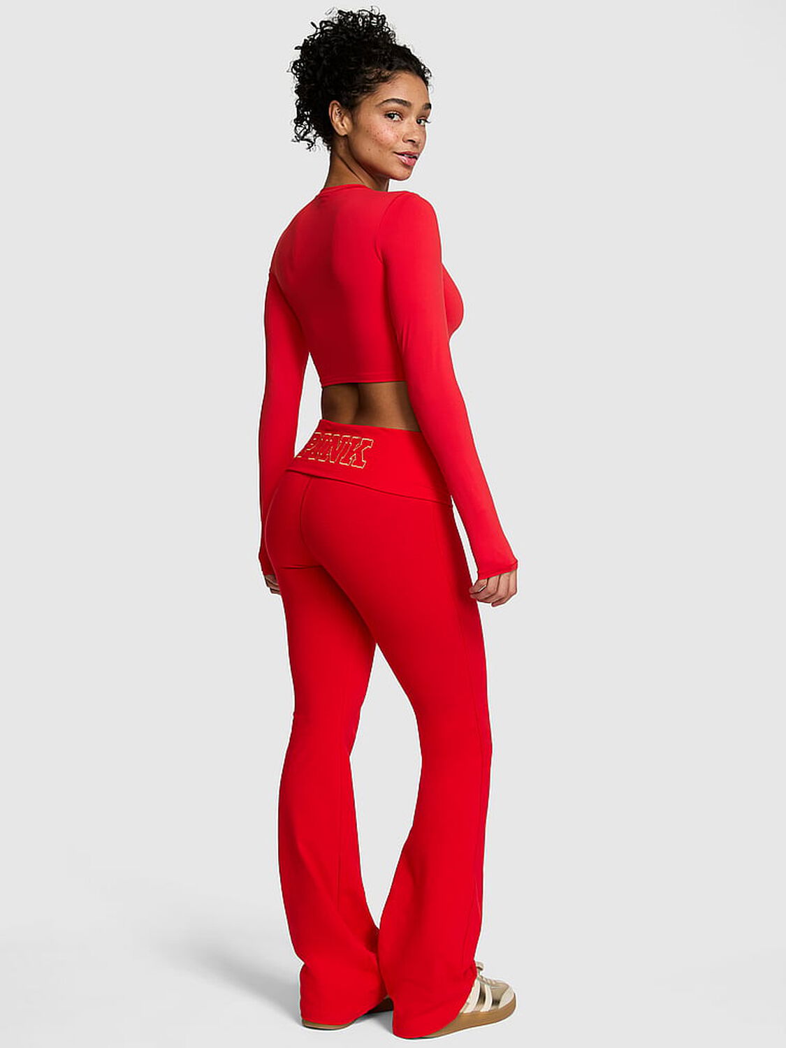 vs Pink All-Day Cotton Foldover Flare Leggings Red Pepper Foil Santas Fave 2 of 3 