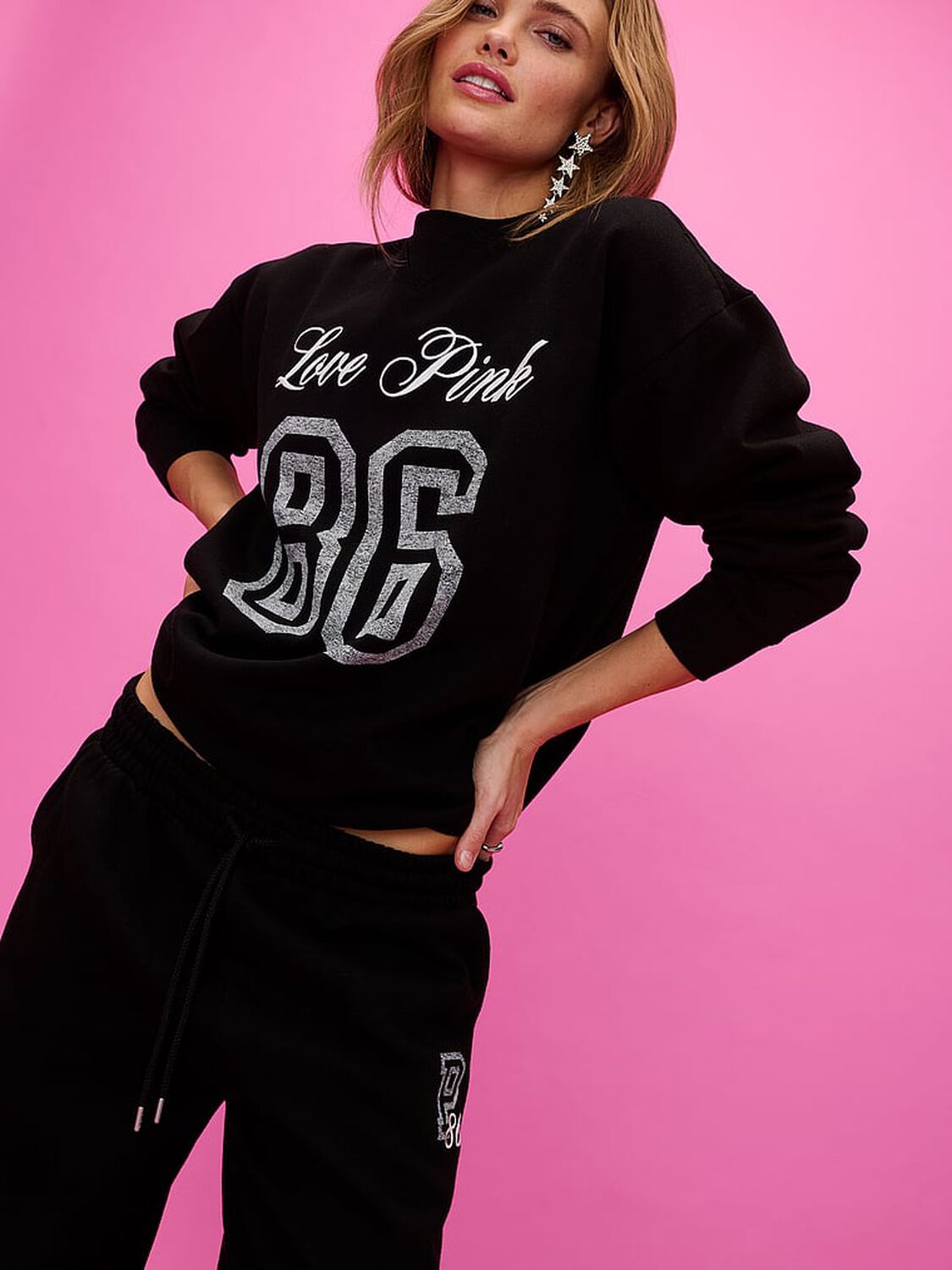 vs Pink Campus Fleece&trade; Oversized Crew Sweatshirt Pure Black Spring 4 of 4 