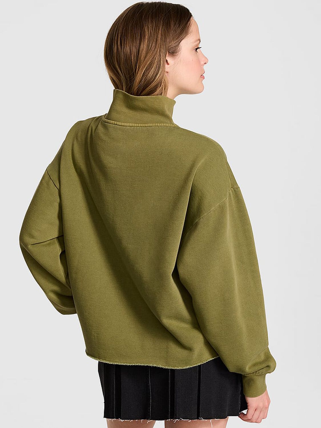 vs Pink Campus Fleece&trade; Quarter-Zip Straight-Cut Sweatshirt Lizard Green Spring 2 of 3 