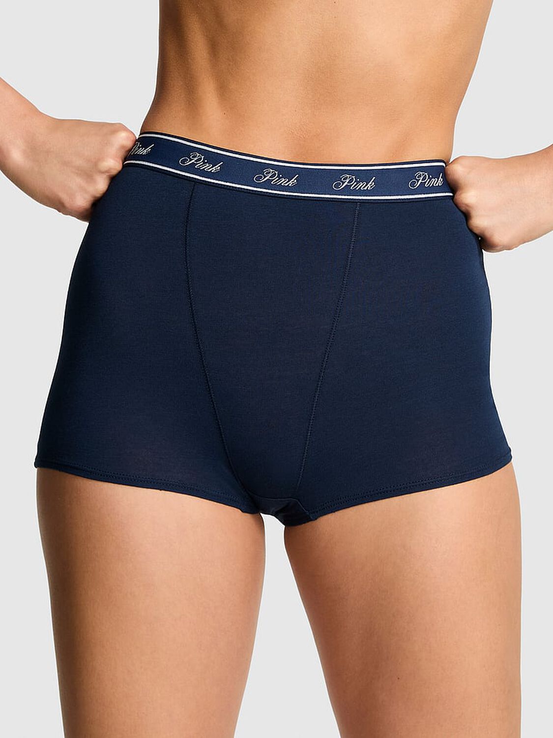 pink Pink Logo Cotton High-Waist Boyshort Panty Noir Navy 1 of 3 