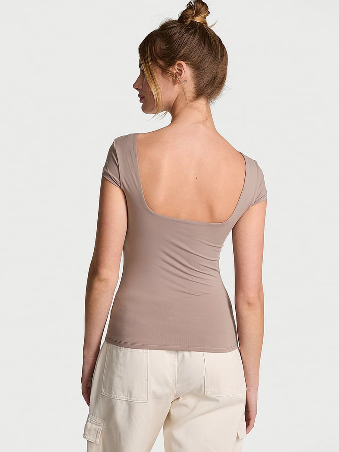 vs Pink Base Stretch Cap-Sleeve Tee Iced Coffee 2 of 3 