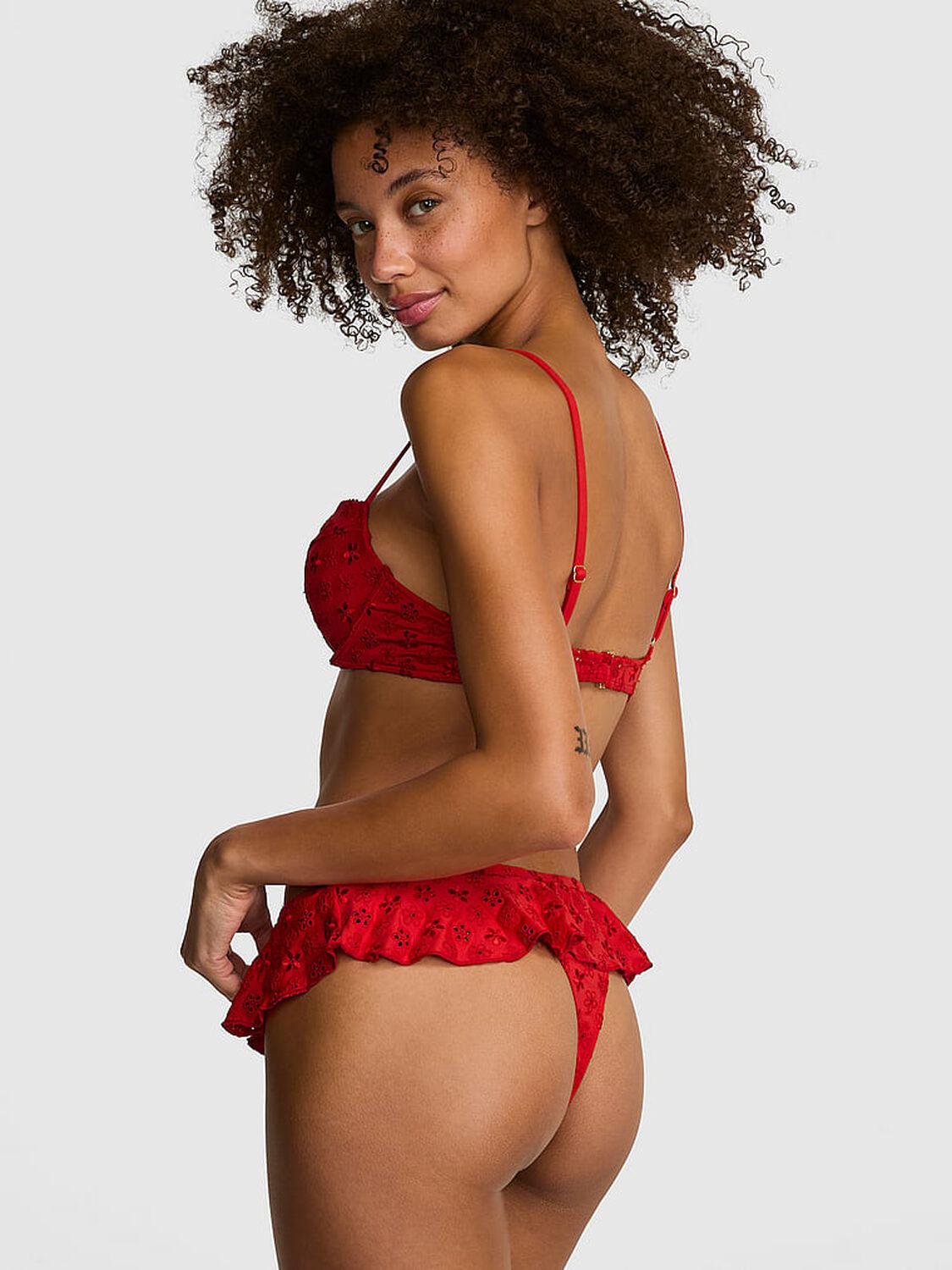 vs Pink By Frankies Bikinis Mae Eyelet Thong Bikini Bottom Bandana Red 1 of 3 