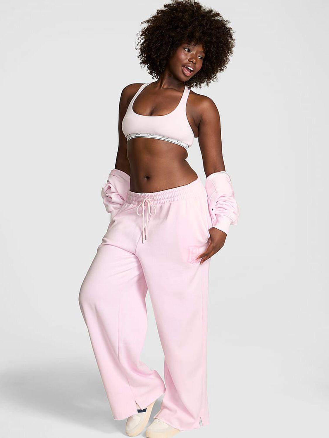 vs Pink Campus Fleece&trade; Wide-Leg Split-Hem Sweatpants Pink Tulip Spring 1 of 4 