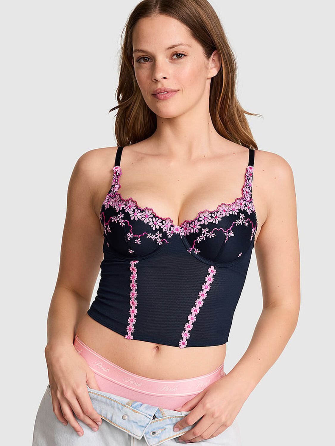 vs Pink Wink PINK Wink&trade; Lightly Lined Scoop Corset Top Noir Navy 1 of 3 