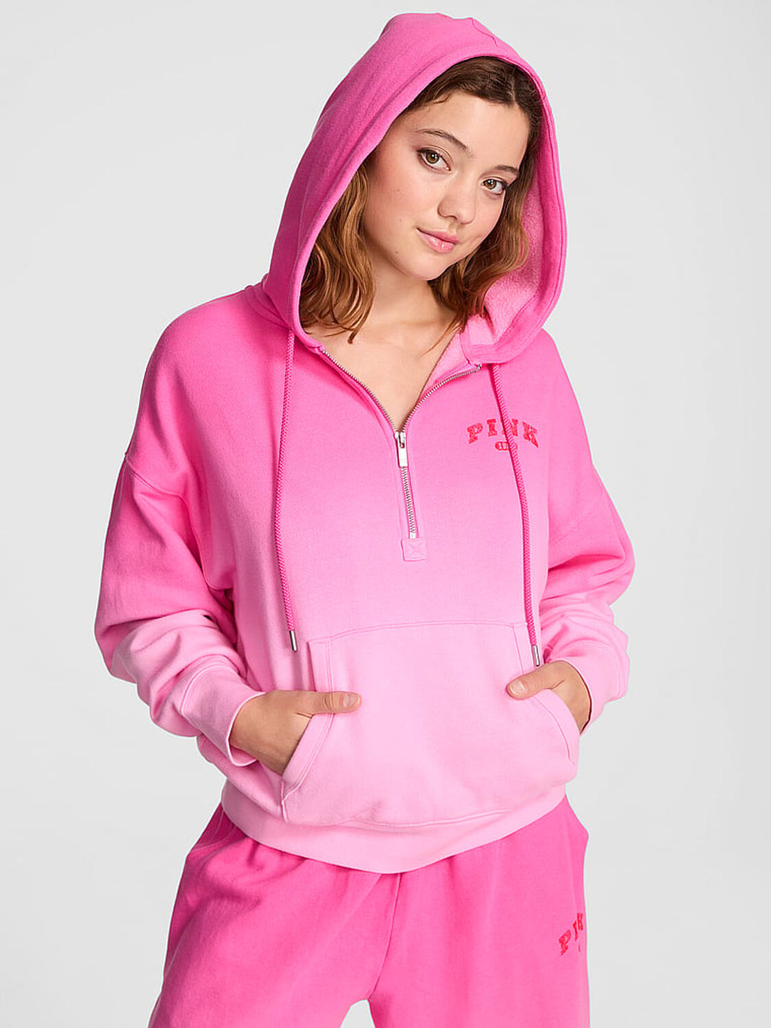 vs Pink Ivy Fleece Campus Half-Zip Hoodie Pink Lollipop 1 of 3 