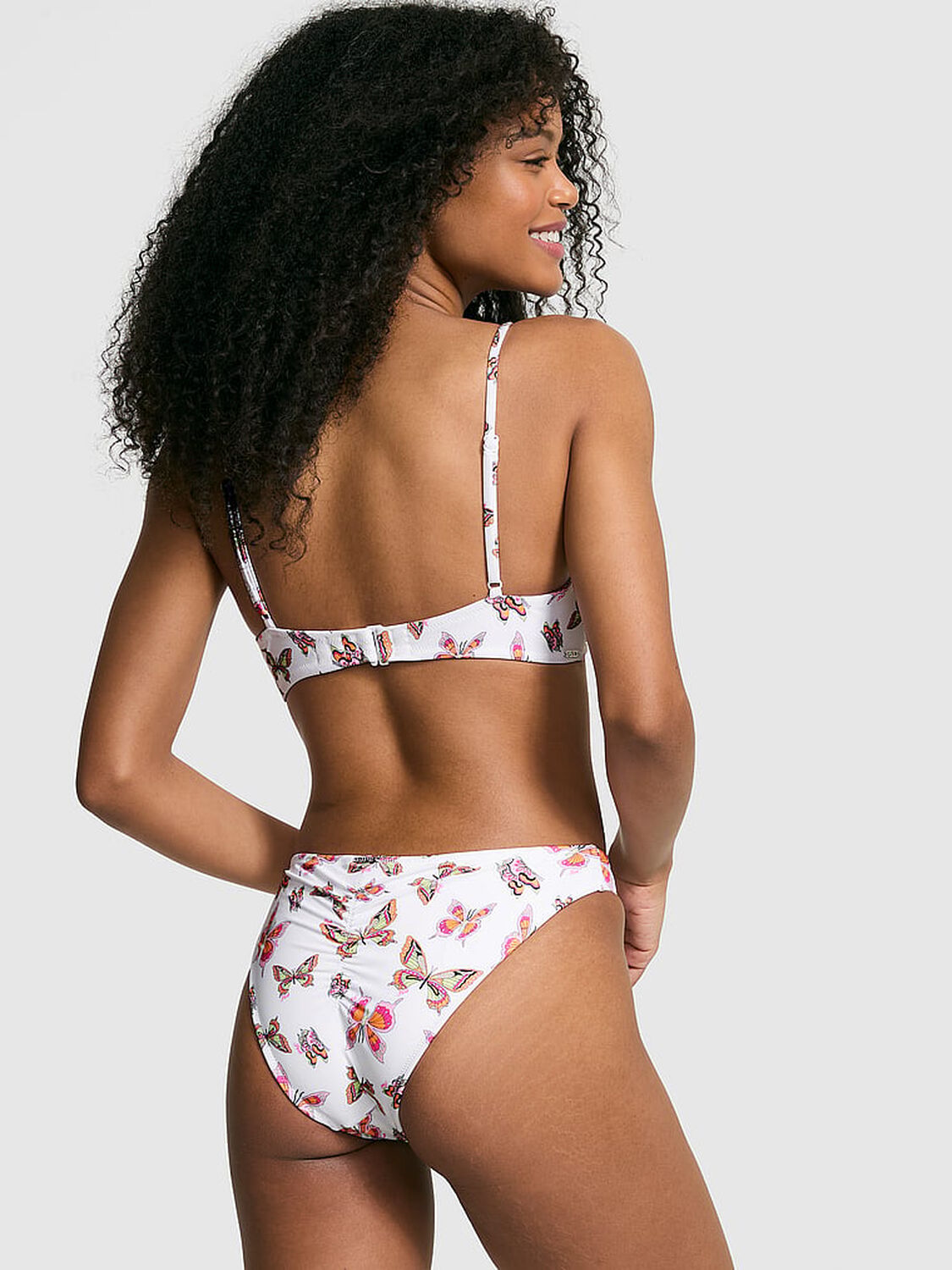 vs Pink Ruched Brazilian Bikini Bottom Limited Edition White Butterfly 1 of 3 