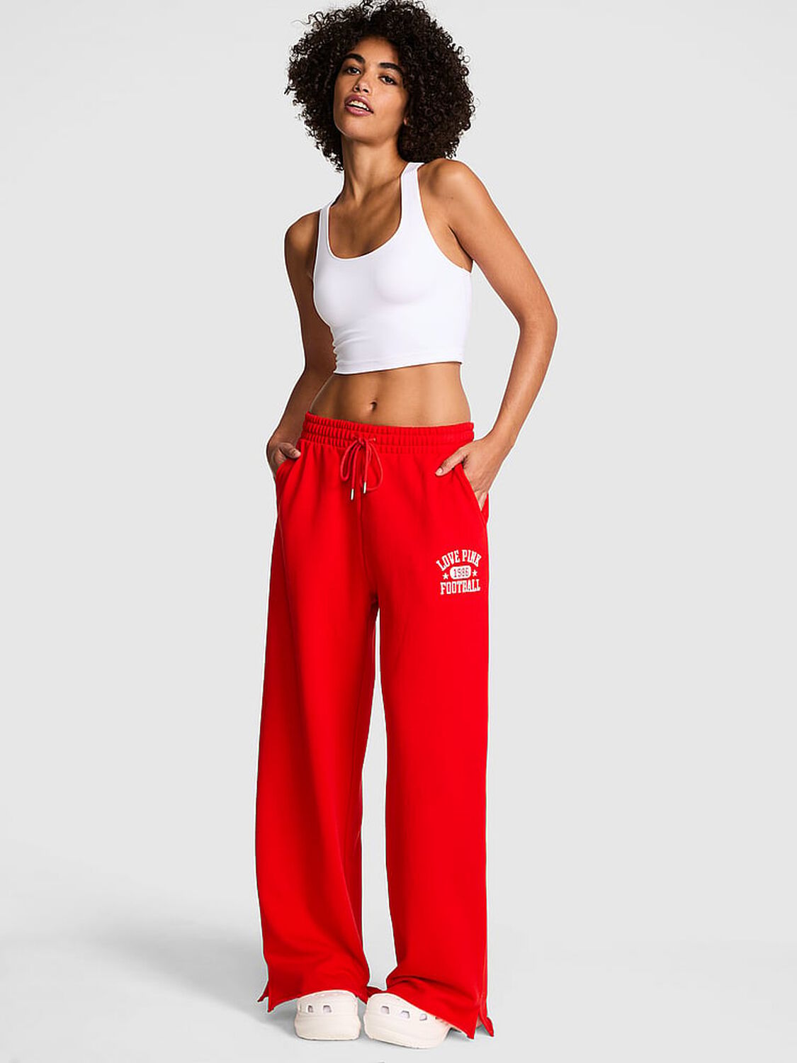 vs Pink Ivy Fleece Wide-Leg Split-Hem Sweatpants Bright Vermillion Game Day 1 of 3 