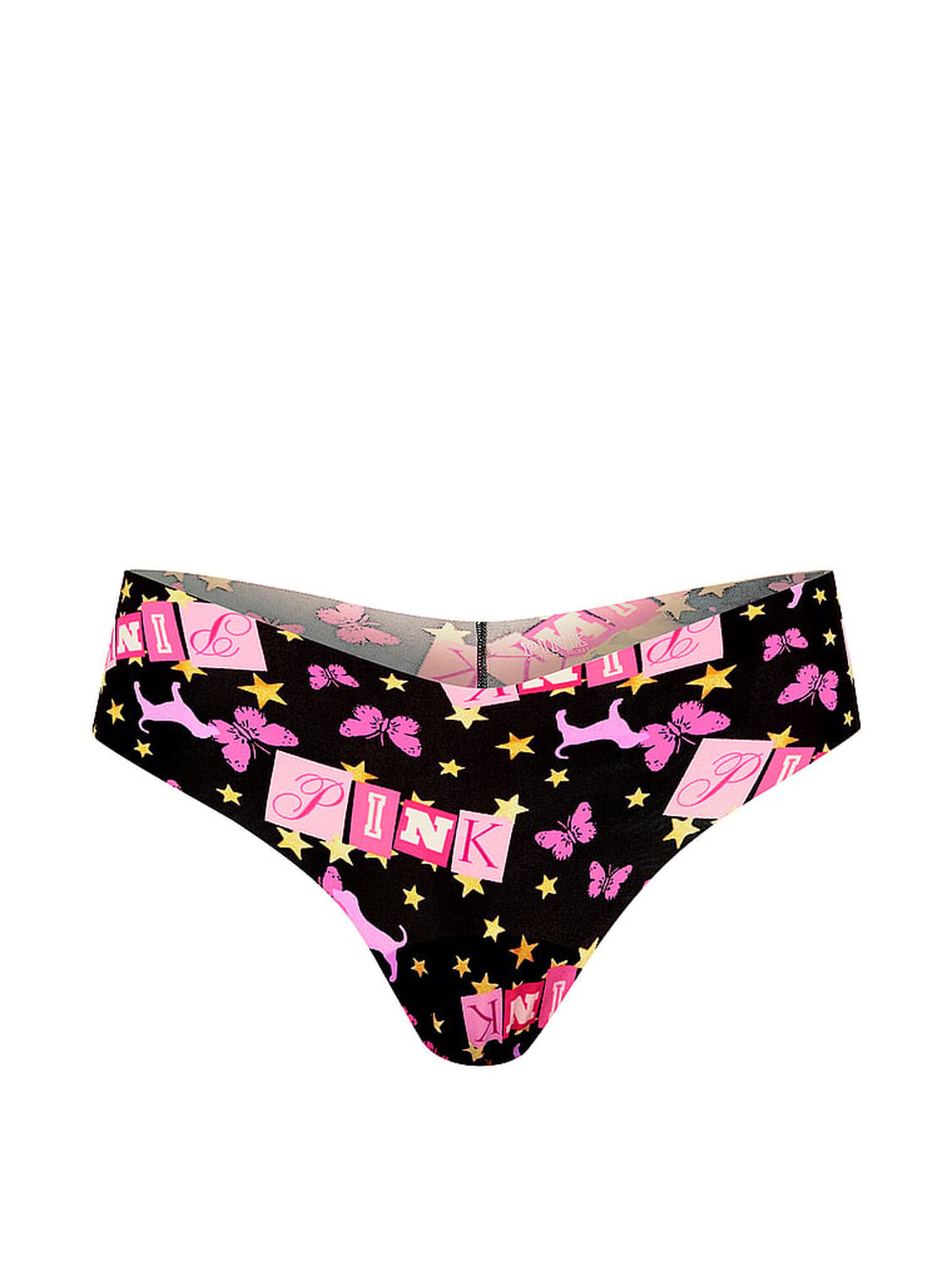 vs Pink No-Show Thong Panty Black Pink Butterfly Dog 3 of 3 
