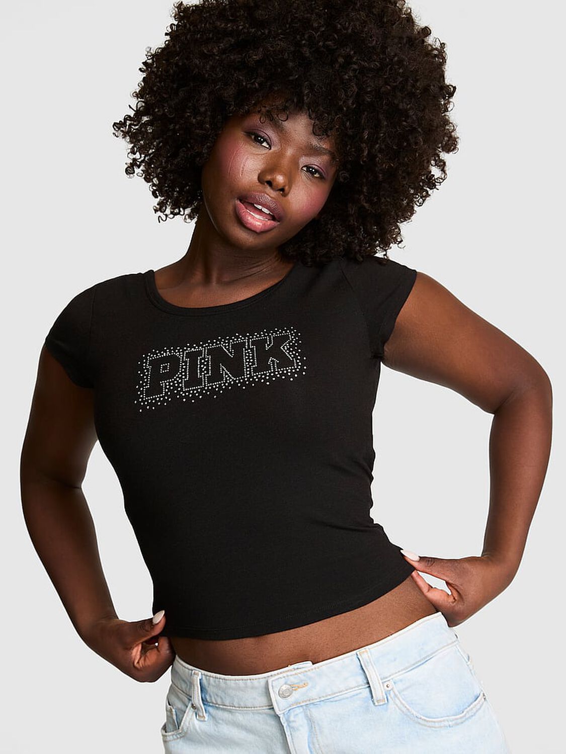 vs Pink All-Day Cotton&trade; Open-Back Tee Pure Black 1 of 3 