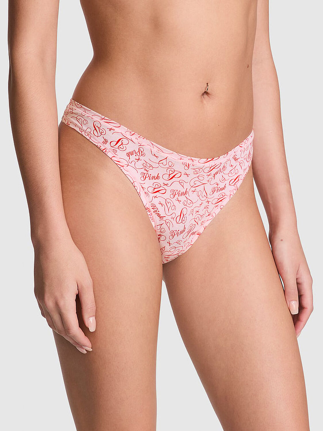 vs Pink Cotton High-Leg Thong Panty Angel Pink Script 1 of 3 