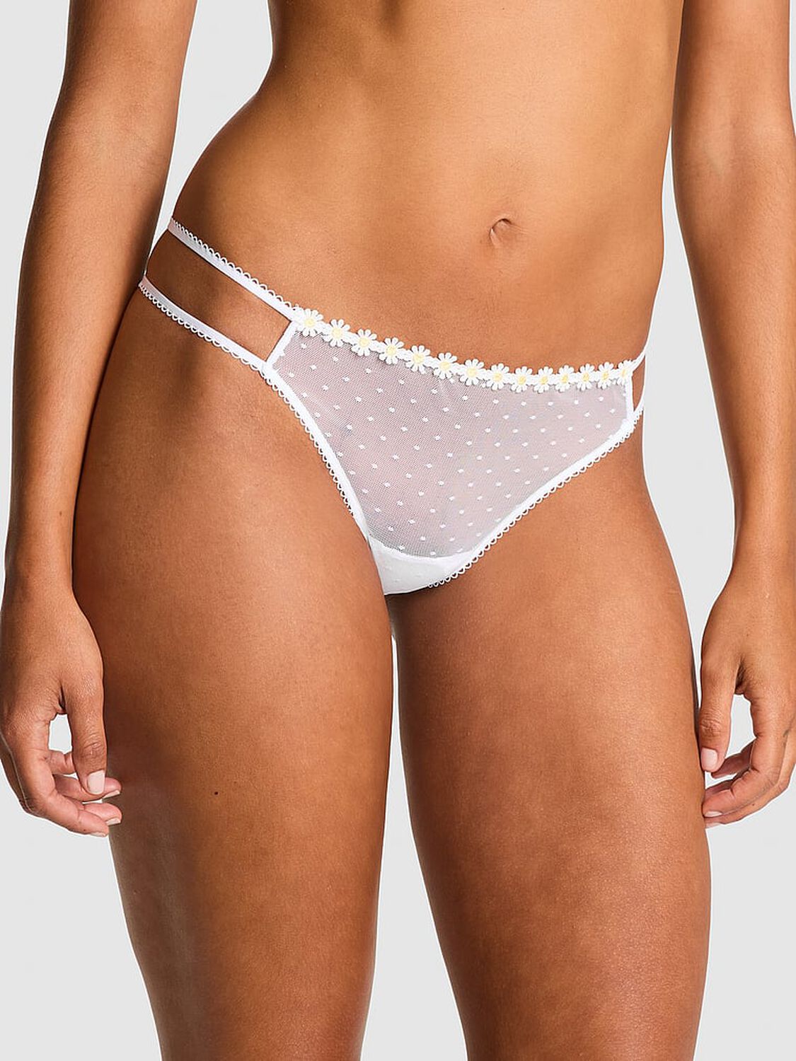 vs Pink Wink Strappy Thong Panty White 1 of 2 