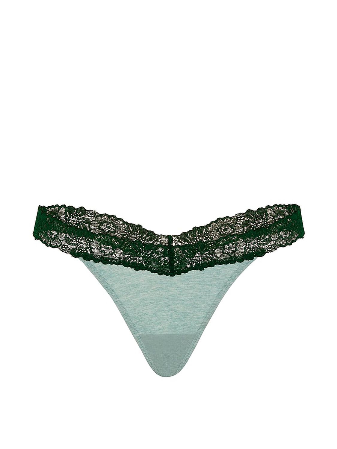 vs Pink Cotton Lace-Trim Thong Panty Heather Soft Sage With Dark Garden Lace 3 of 3 