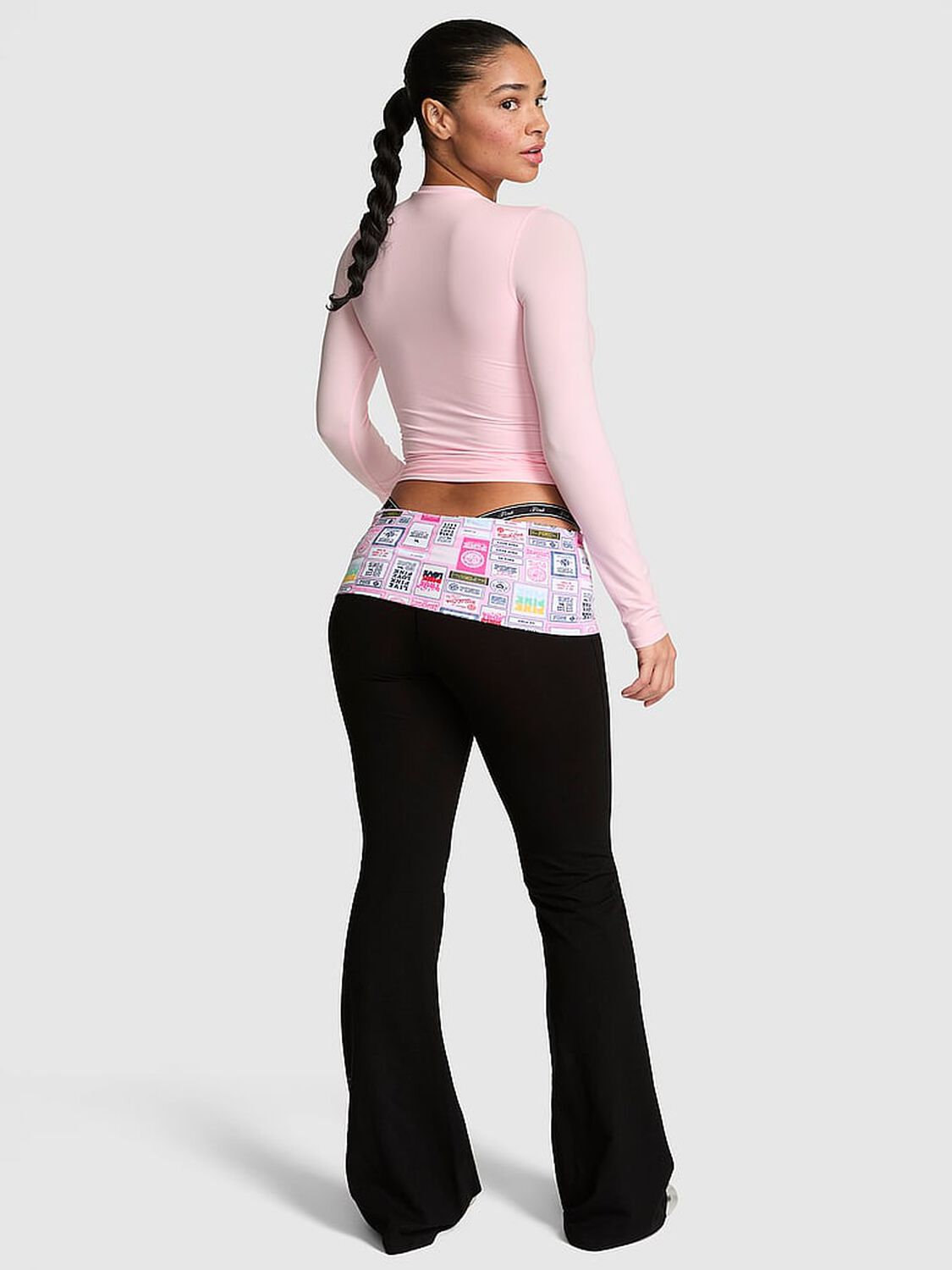 pink Pink All-Day Cotton&trade; Foldover Flare Leggings Black 2 of 4 