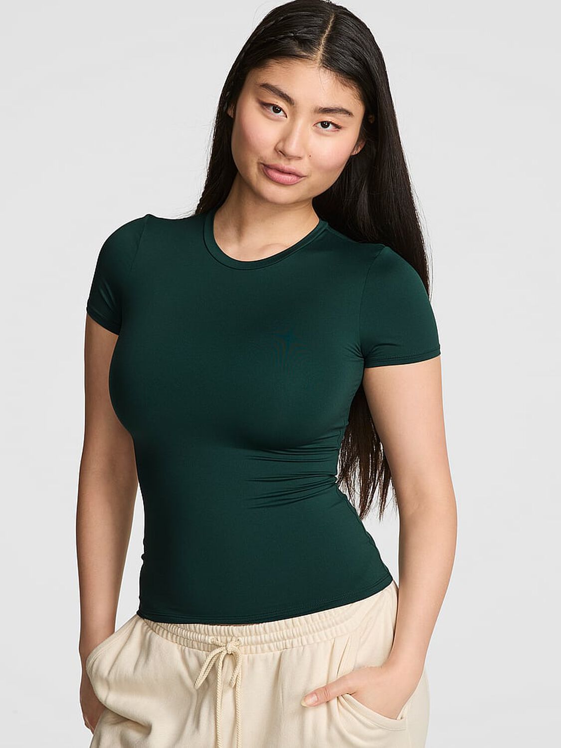 vs Pink Base Stretch Short-Sleeve Tee Deep Forest 1 of 2 