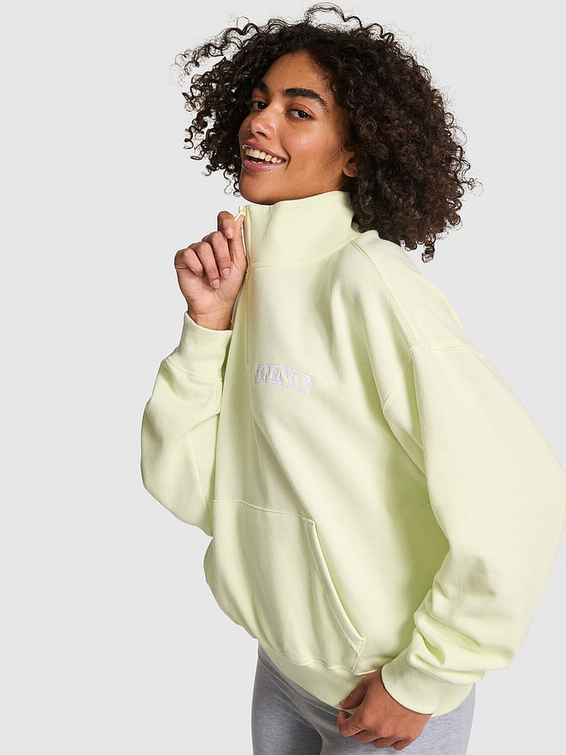 vs Pink Ivy Fleece Quarter-Zip Sweatshirt Fresh Mint 1 of 4 