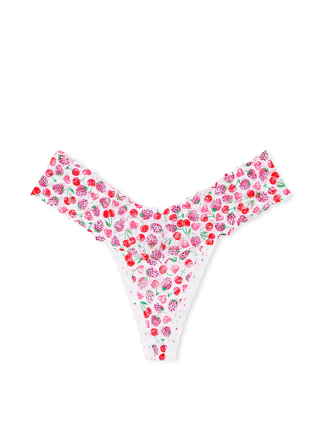 vs Pink Wink Lace Thong Panty White Cherry Heart Print 3 of 3 