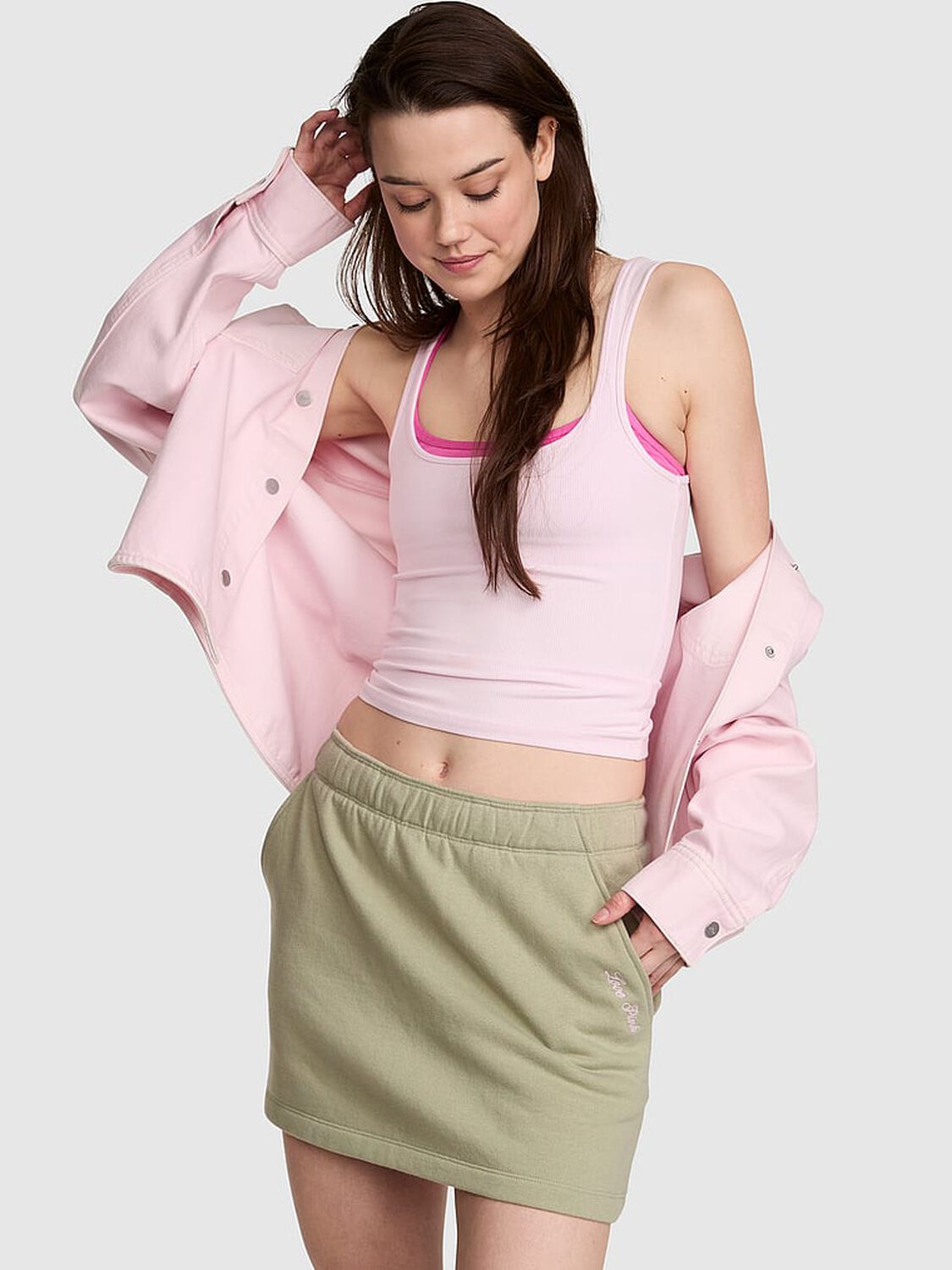 vs Pink Campus Fleece&trade; Skort Slate Green 1 of 3 