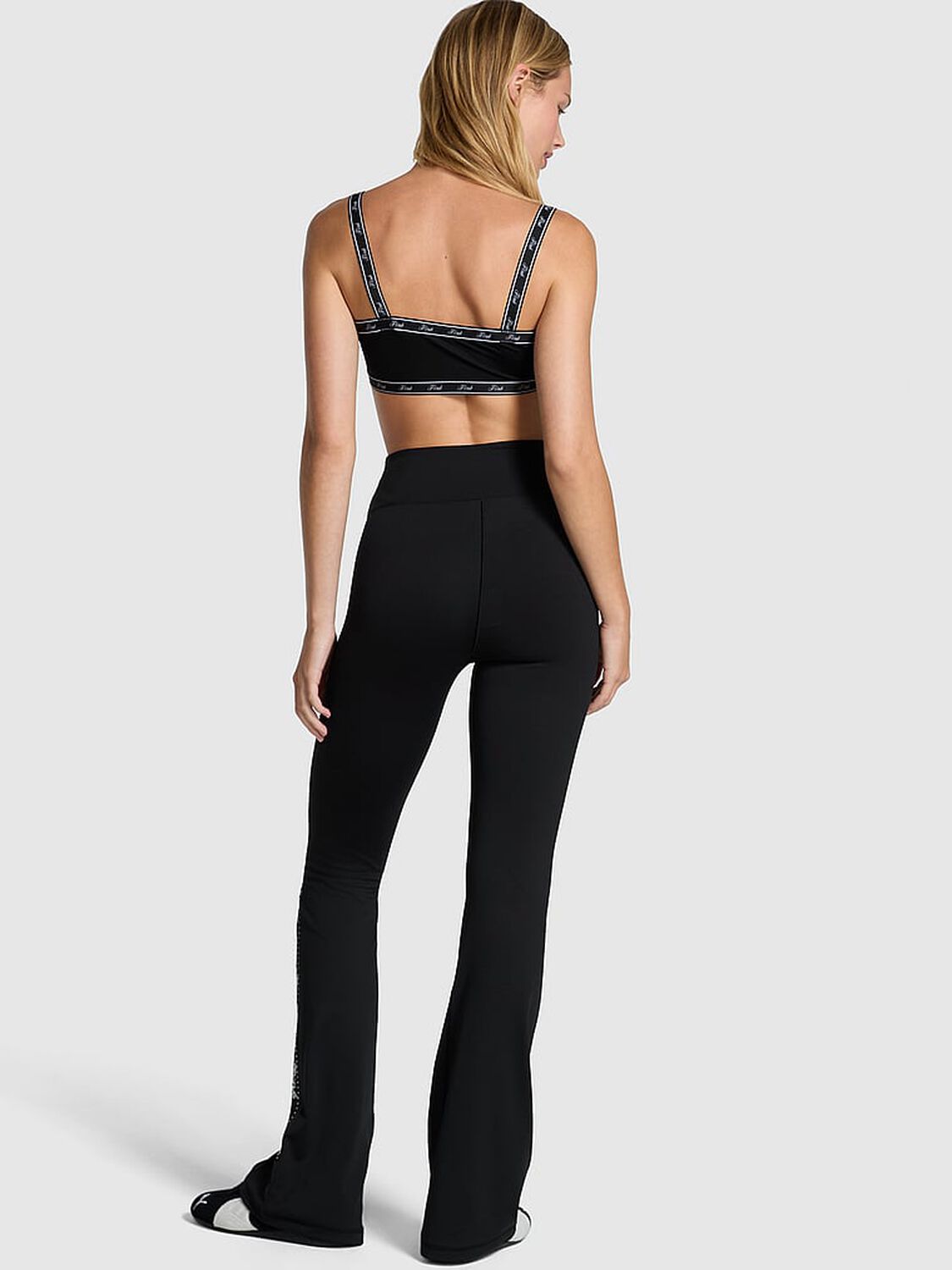 vs Pink Relay Logo Shine Flare Leggings Pure Black Bling Logo 2 of 2 