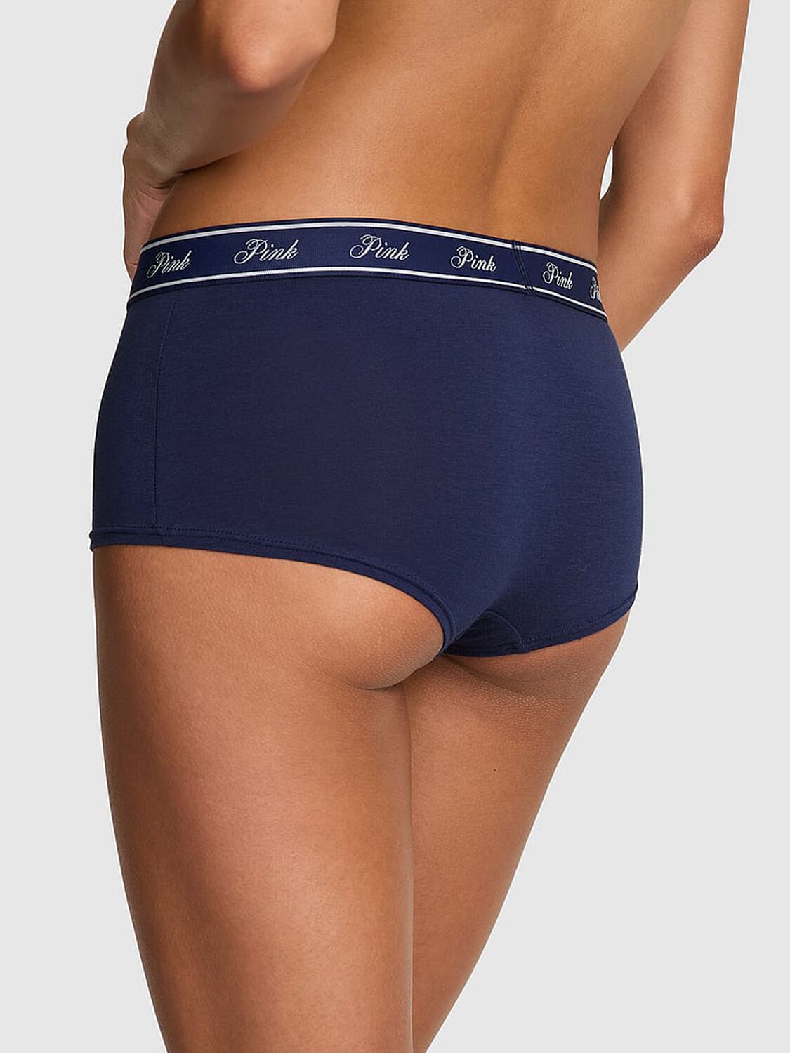 vs Pink Logo Cotton Shine Boyshort Panty Midnight Navy Pink Rink 2 of 3 