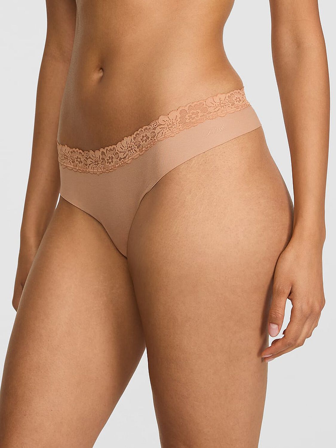 vs Pink No-Show Cotton Thong Panty Praline 1 of 3 