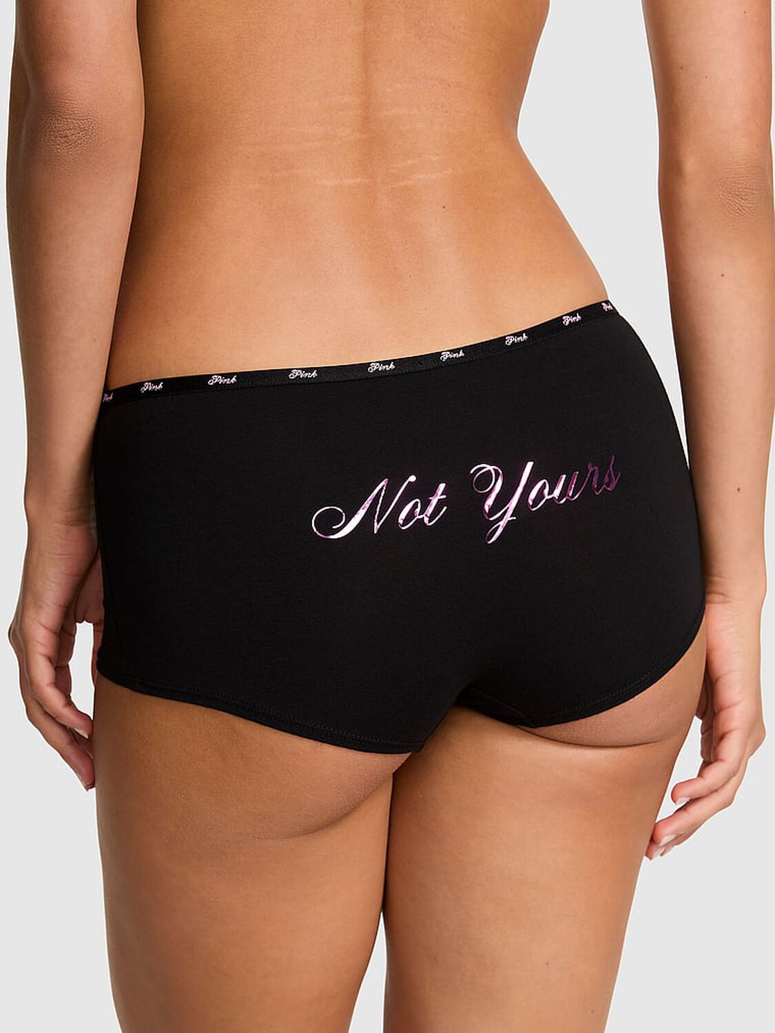 vs Pink Logo Cotton Boyshort Panty Black 2 of 3 