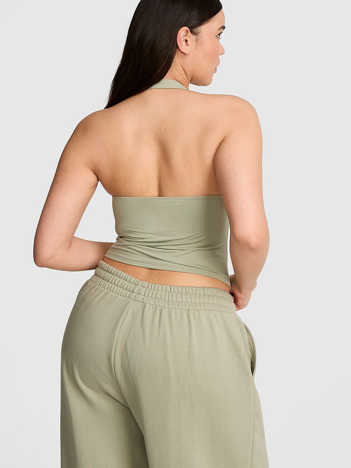 vs Pink PINK Base Stretch&trade; Plunge Halter Top Slate Green 2 of 2 
