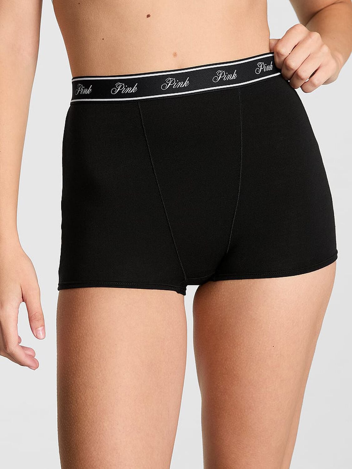 pink Pink Logo Cotton High-Waist Boyshort Panty Pure Black 1 of 3 