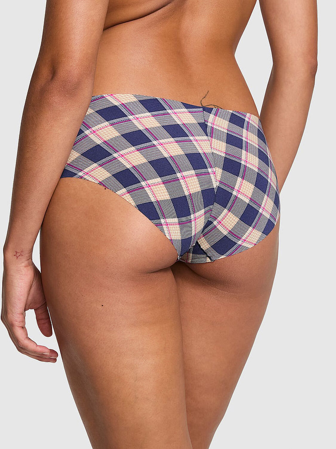 vs Pink No-Show Hiphugger Panty Navy Plaid Print 2 of 3 