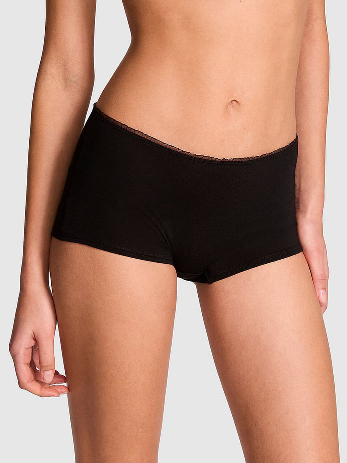 vs Pink Cotton Boyshort Panty Black Mesh Heart Graphic 3 of 3 