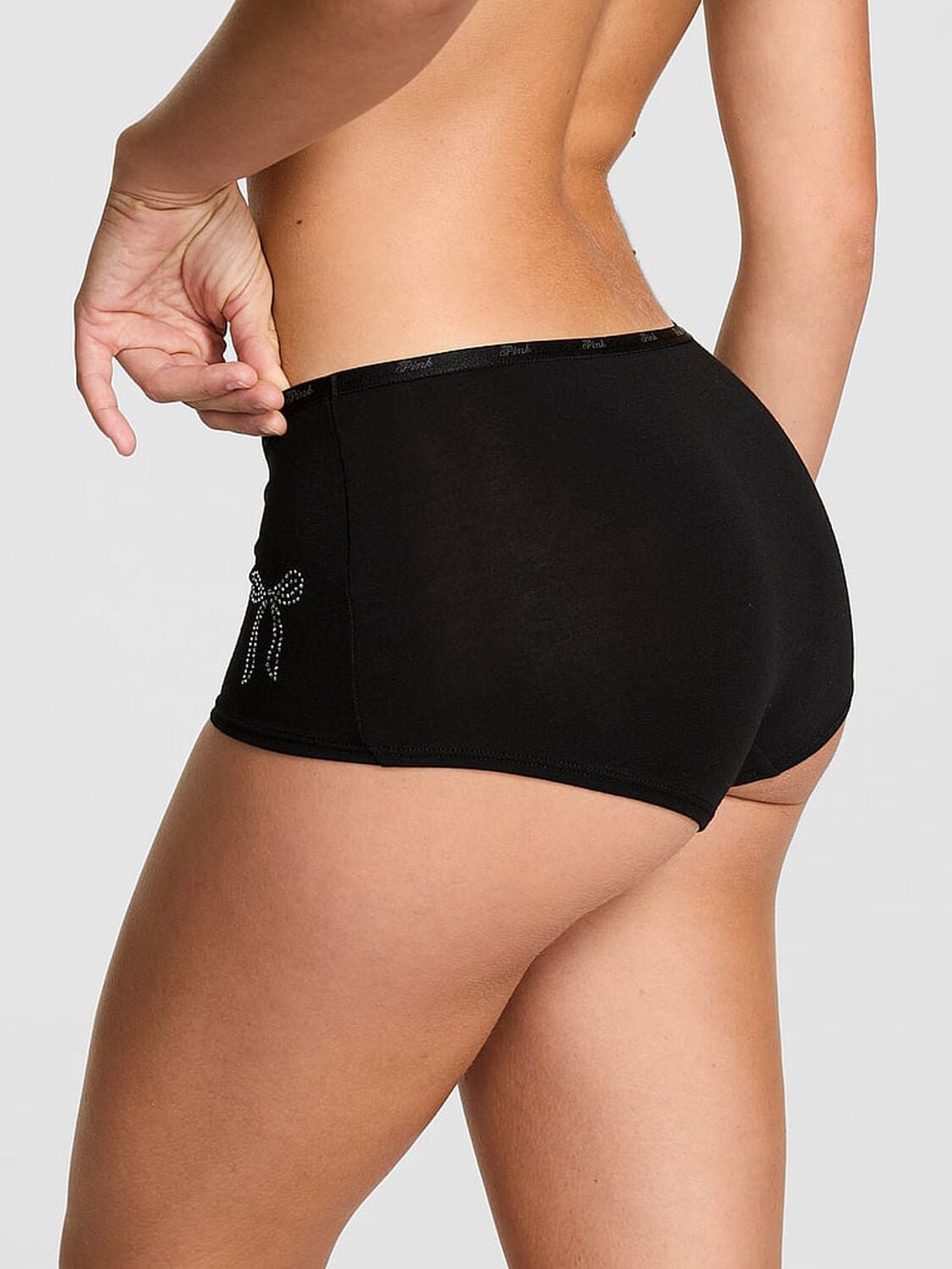 pink Pink Logo Cotton Boyshort Panty Black 2 of 2 