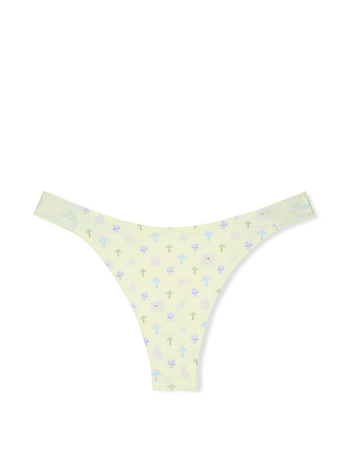 vs Pink Logo Cotton Shine High-Leg Thong Panty Fresh Mint Daisy Mushroom Print 1 of 2 