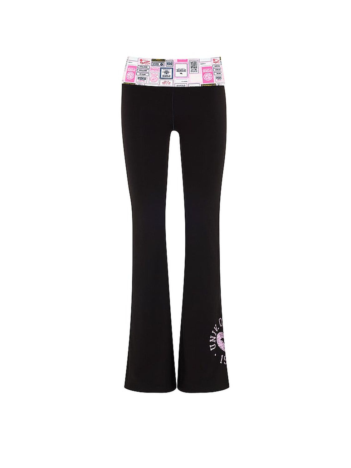 pink Pink All-Day Cotton&trade; Foldover Flare Leggings Black 3 of 4 