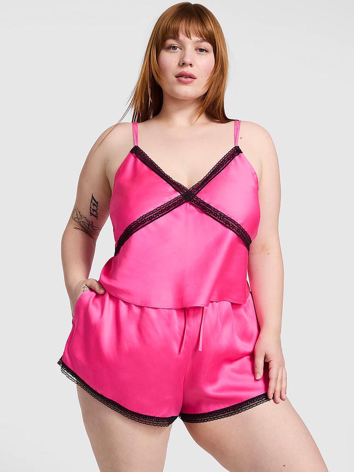 vs Pink Wink Lace-Trim Tank & Shorts Set Carmine Rose 1 of 3 