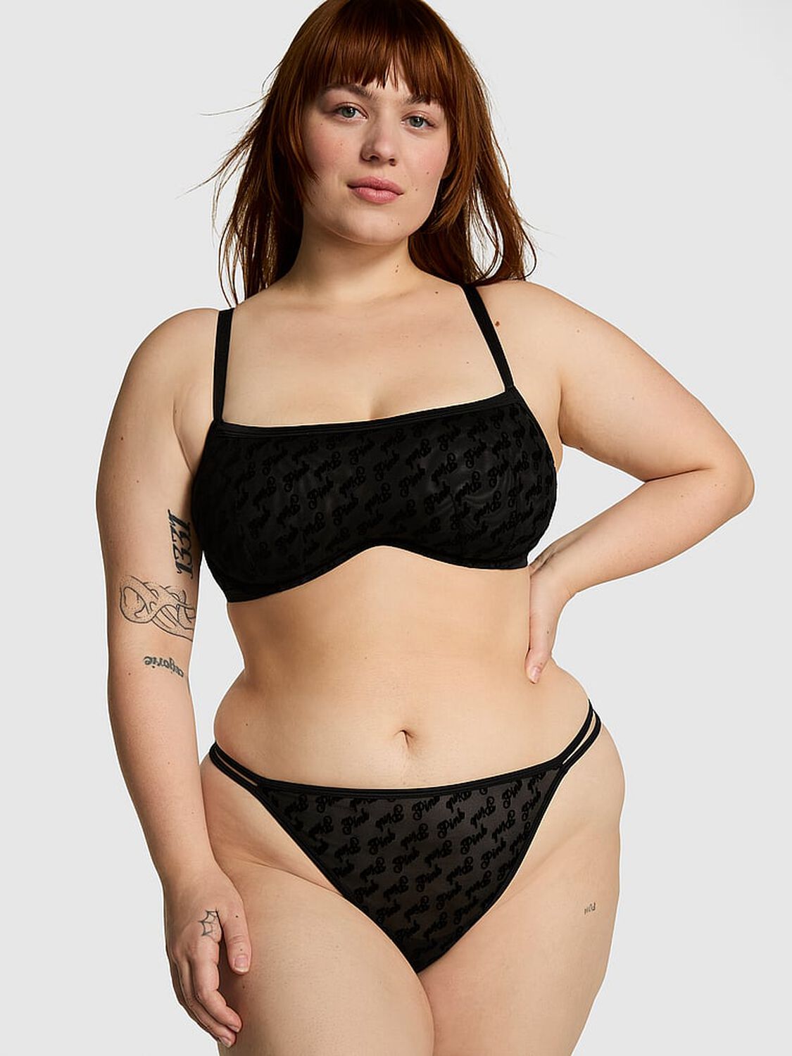 vs Pink Logo Mesh Strappy Cheeky Panty Pure Black 4 of 4 